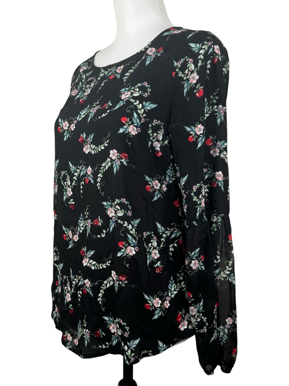 Disney x Lauren Conrad Black Snow White Red Apple Sequin Long Sleeve Blouse Top - Picture 9 of 10